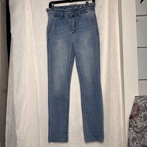 Ashley Mason Paper Bag Raw Hem Ruffle High Waist Stretchy Denim Jeans | Sz 7